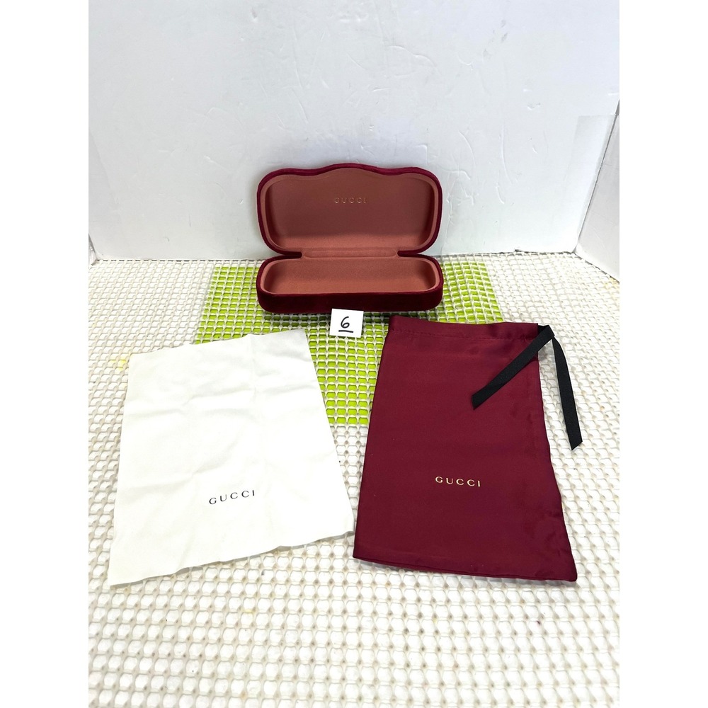 Gucci Burgundy Velvet Sunglasses Case Hard Shell with Dust Bag & Cloth Set GOOD
